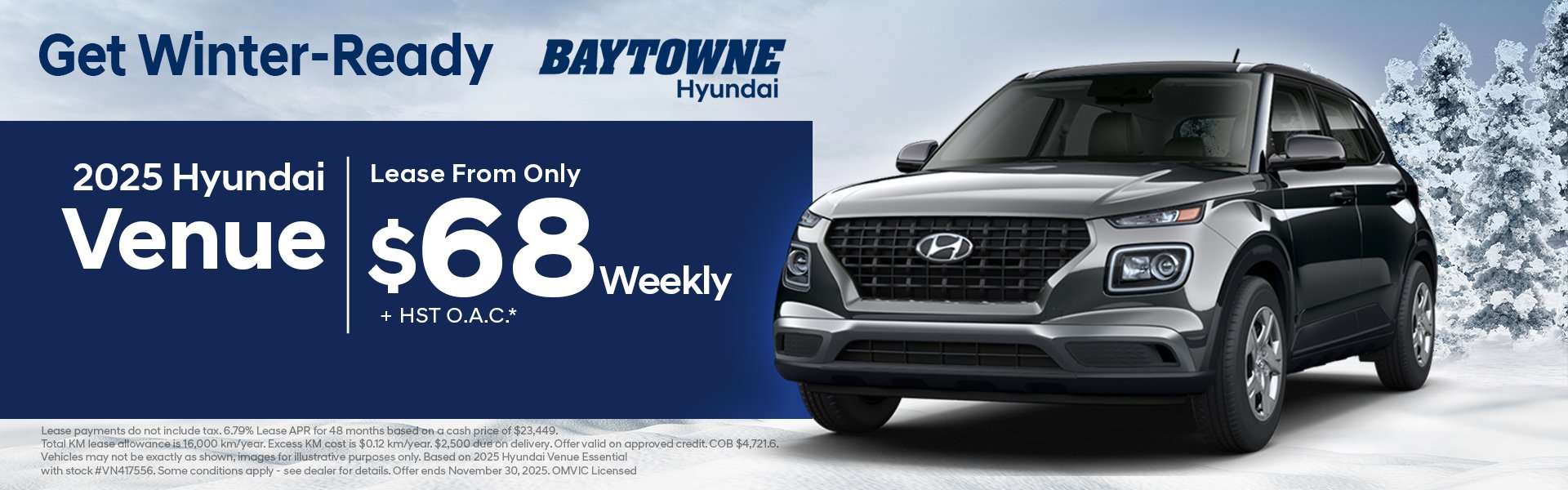 2025 Hyundai Venue Lease From Only $68 Weekly + HST O.A.C.*