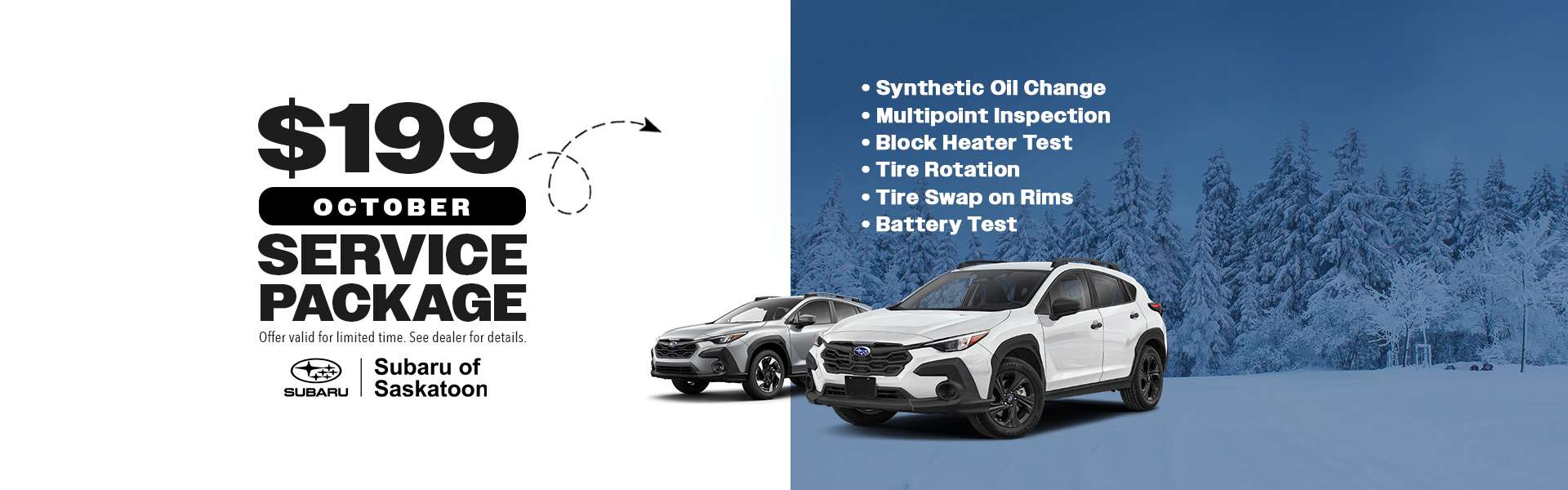 October Service package - get oil change, tire rotation, tire swap on rims & multipoint inspection
