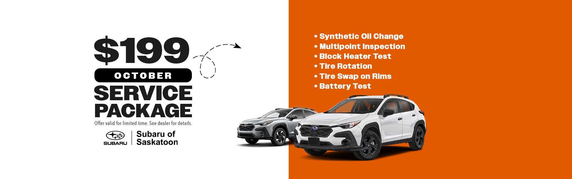 October Service package - get oil change, tire rotation, tire swap on rims & multipoint inspection