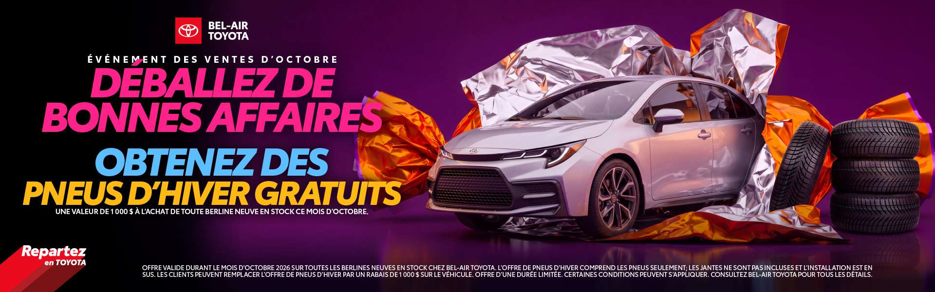 Obtenez des Pneus D'hiver Gratuits una valeur de 1000 4 A L'achat de toute berline neuve en stock ce mois d'octobre