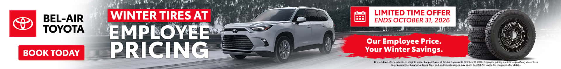 Get Employee pricing on winter tires at Bel-Air Toyota