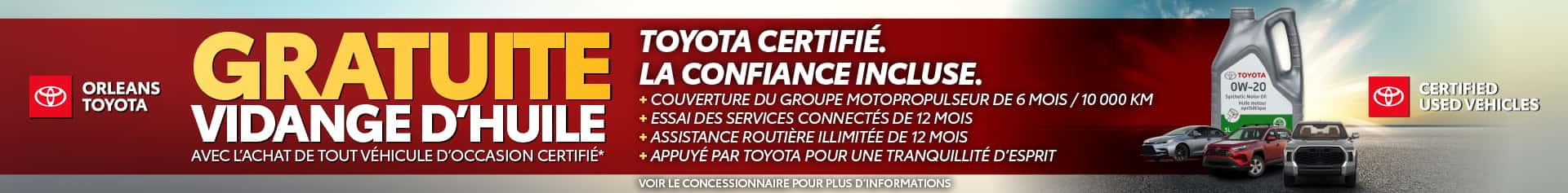 Yes—especially if the banner links to the certified used inventory page: **Magasinez les véhicules d’occasion certifiés Toyota chez Orleans Toyota.**