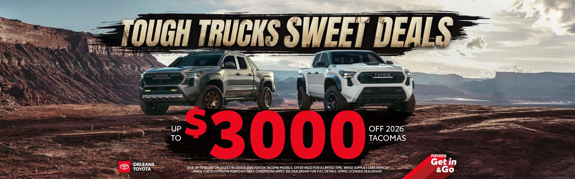 Save up to $3000 on select 2026 tacoma at Orleans Toyota
