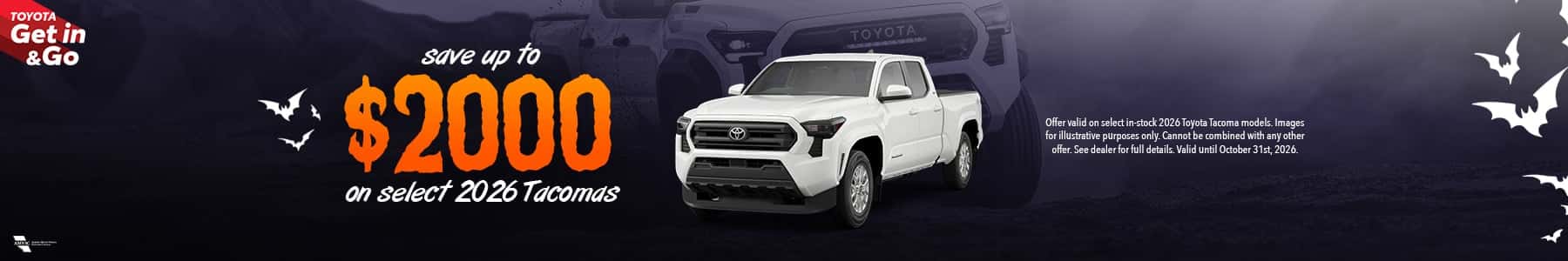 Save up to $2000 on in-stock Tacoma models at Sherwood Park Toyota