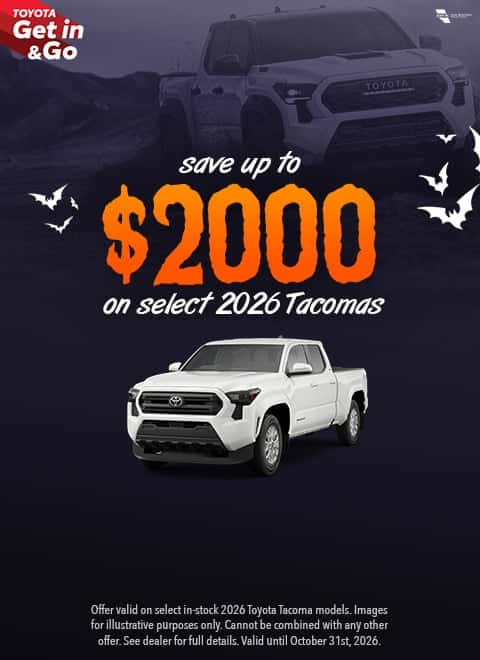 Save up to $2000 on in-stock Tacoma models at Sherwood Park Toyota