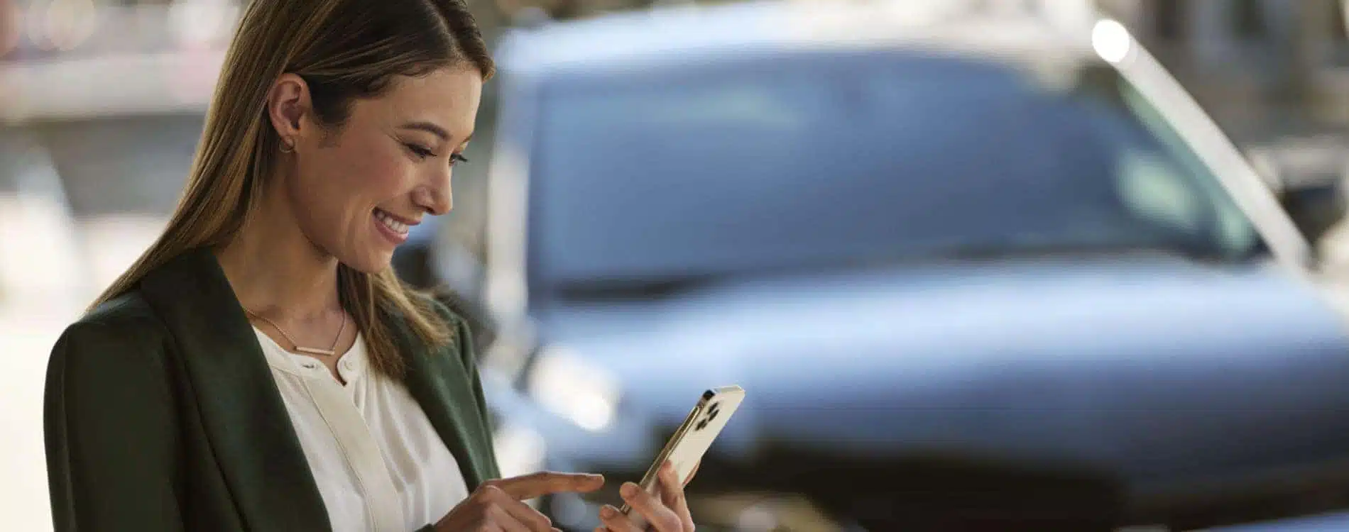 A woman holding her phone