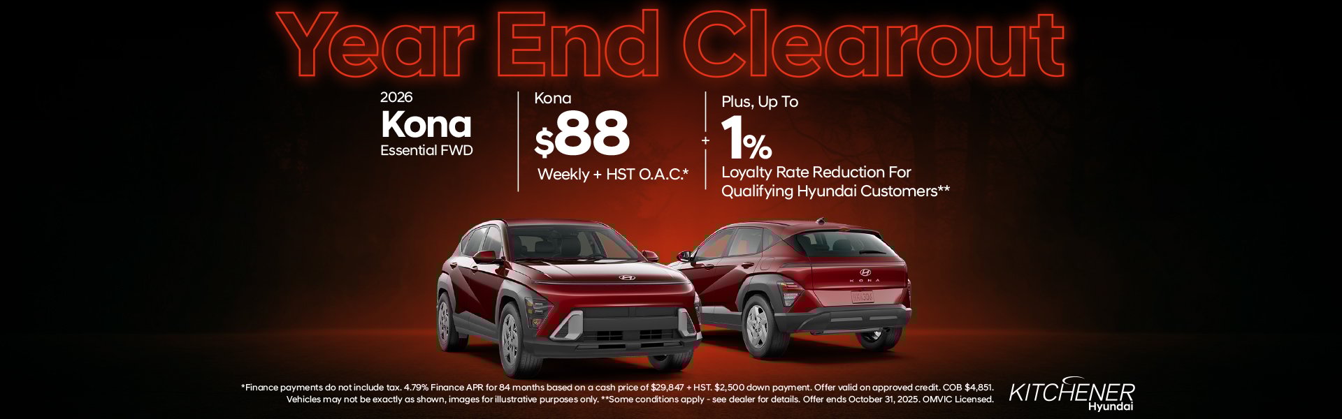 2026 Hyundai KonaFinance From Only $88 Weekly + HST O.A.C.*Plus, Up To 1% Loyalty Rate Reduction For Qualifying Hyundai Customers**