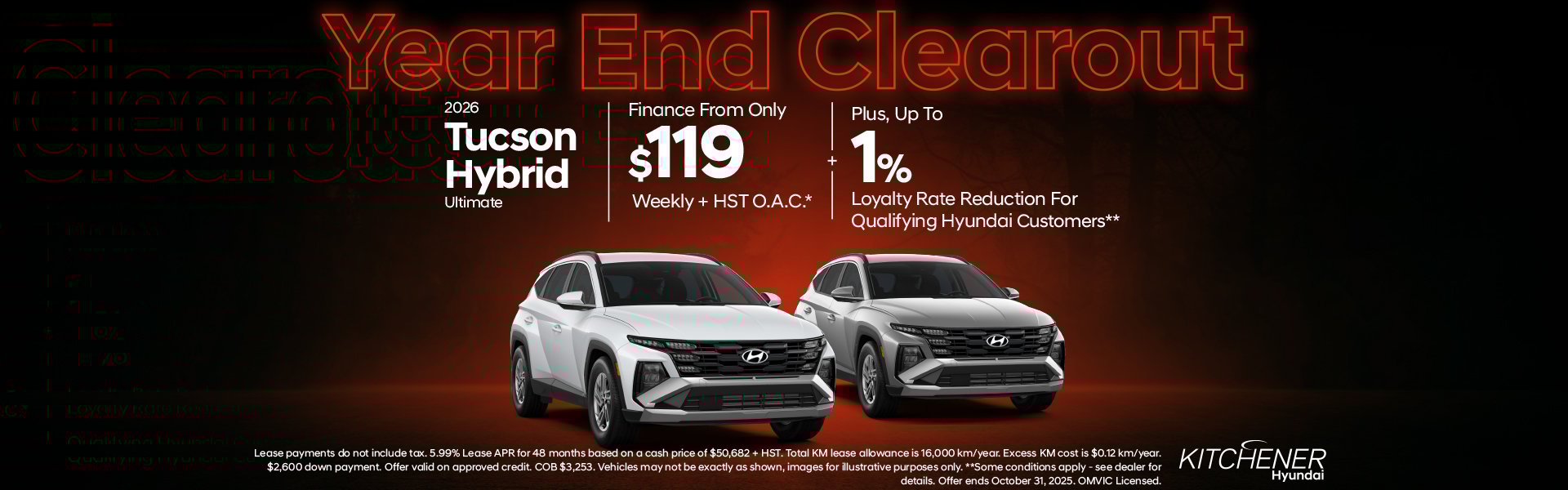 2026 Hyundai Tucson Hybrid Lease From Only $119 Weekly + HST O.A.C.*Plus, Up To 1% Loyalty Rate Reduction For Qualifying Hyundai Customers**