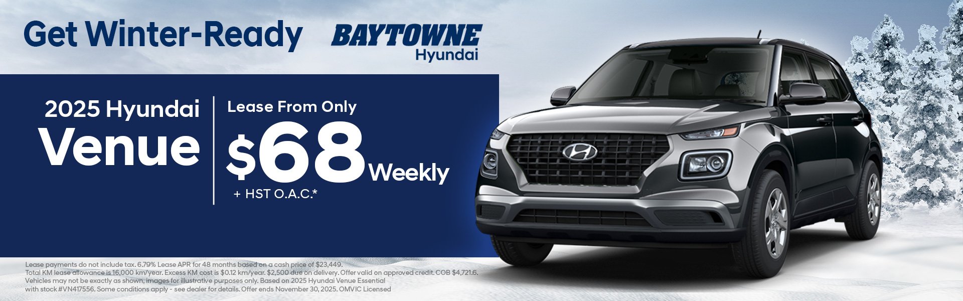 2025 Hyundai Venue Lease From Only $68 Weekly + HST O.A.C.*