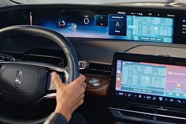 2026 Lincoln Nautilus driver cockpit with panoramic dashboard screen and steering wheel