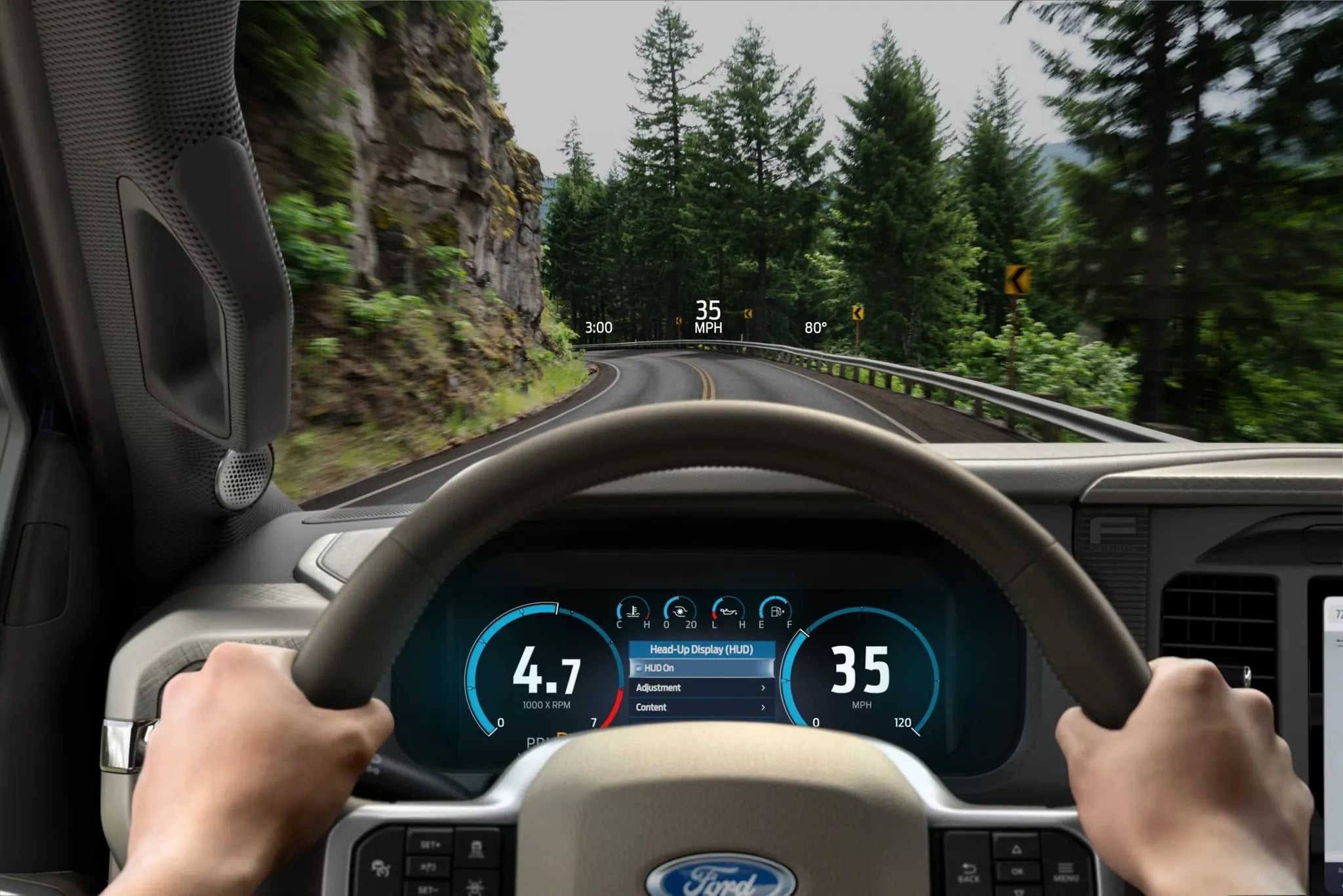 Driver’s view of the digital gauge cluster in the 2026 Ford F-150