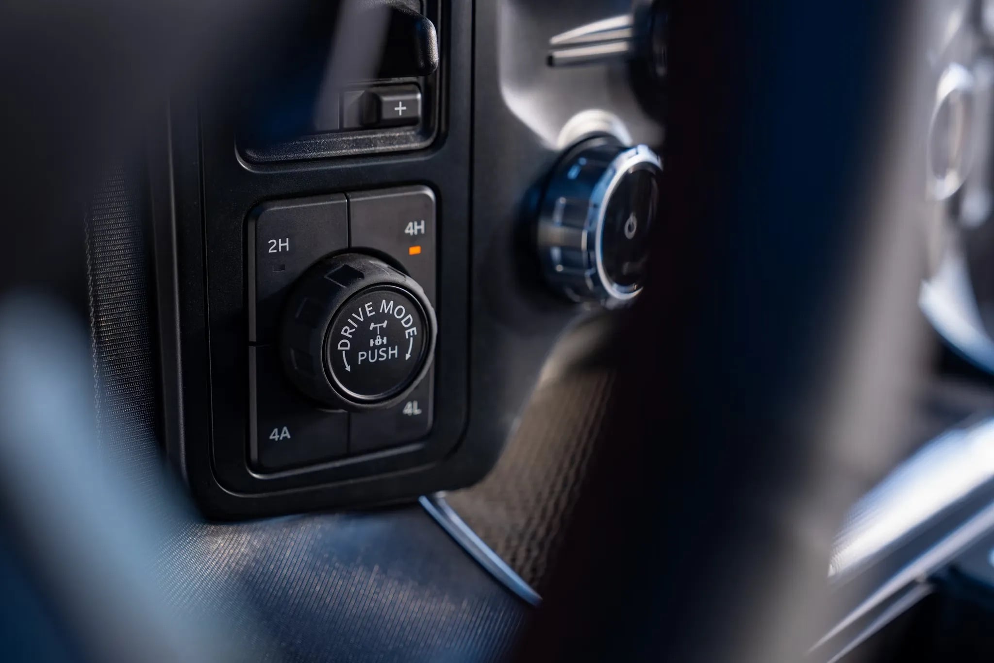 Close-up of dashboard controls inside the 2026 Ford F-150