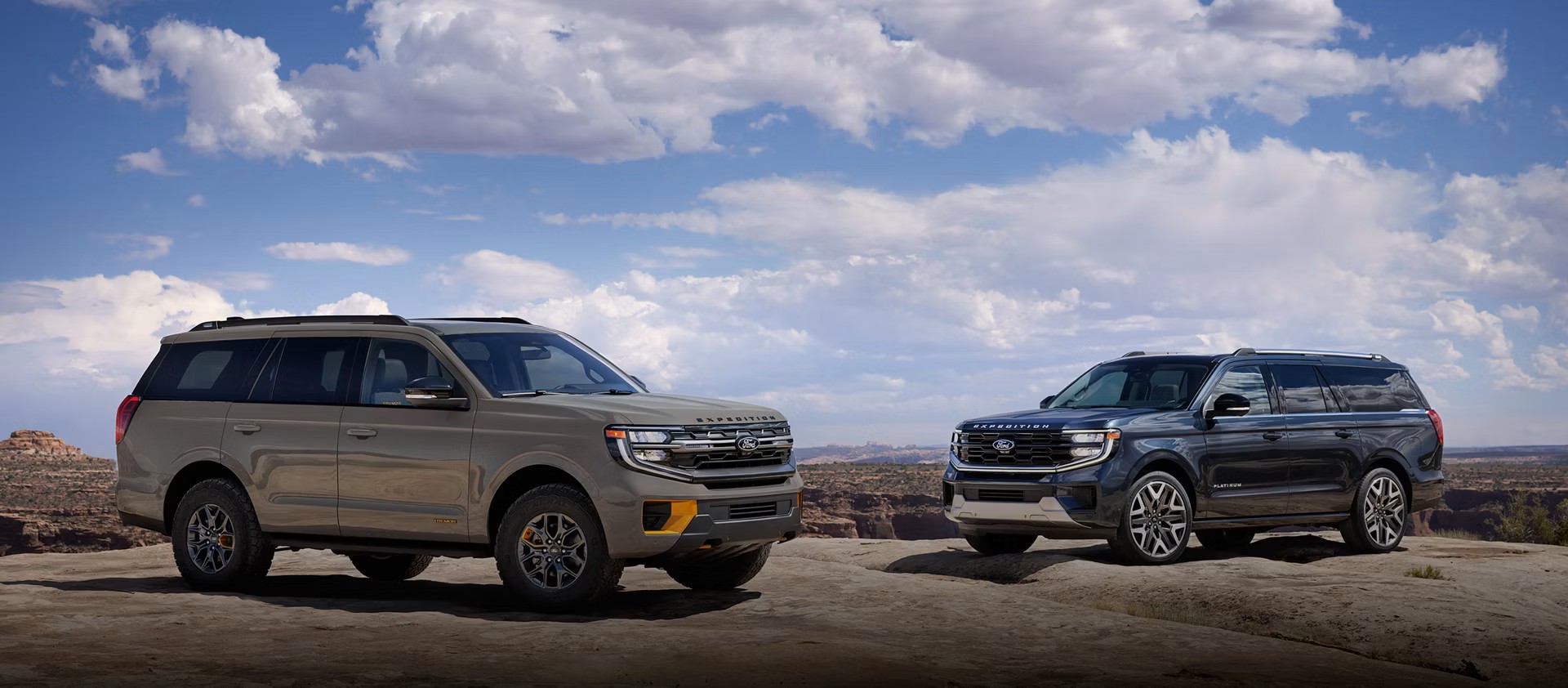 2026 Ford Expedition Tremor Edition on rugged terrain, featuring off-road tires, lifted suspension, and aggressive exterior styling.