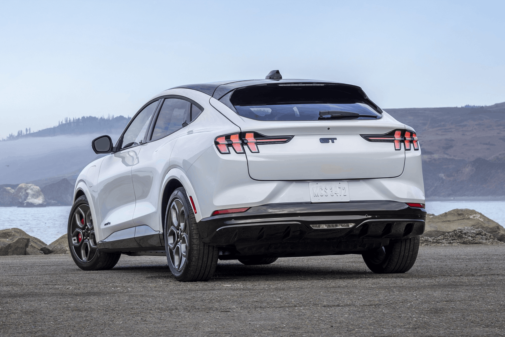 2026 Ford Mustang Mach-E rear three quarter view parked outdoors