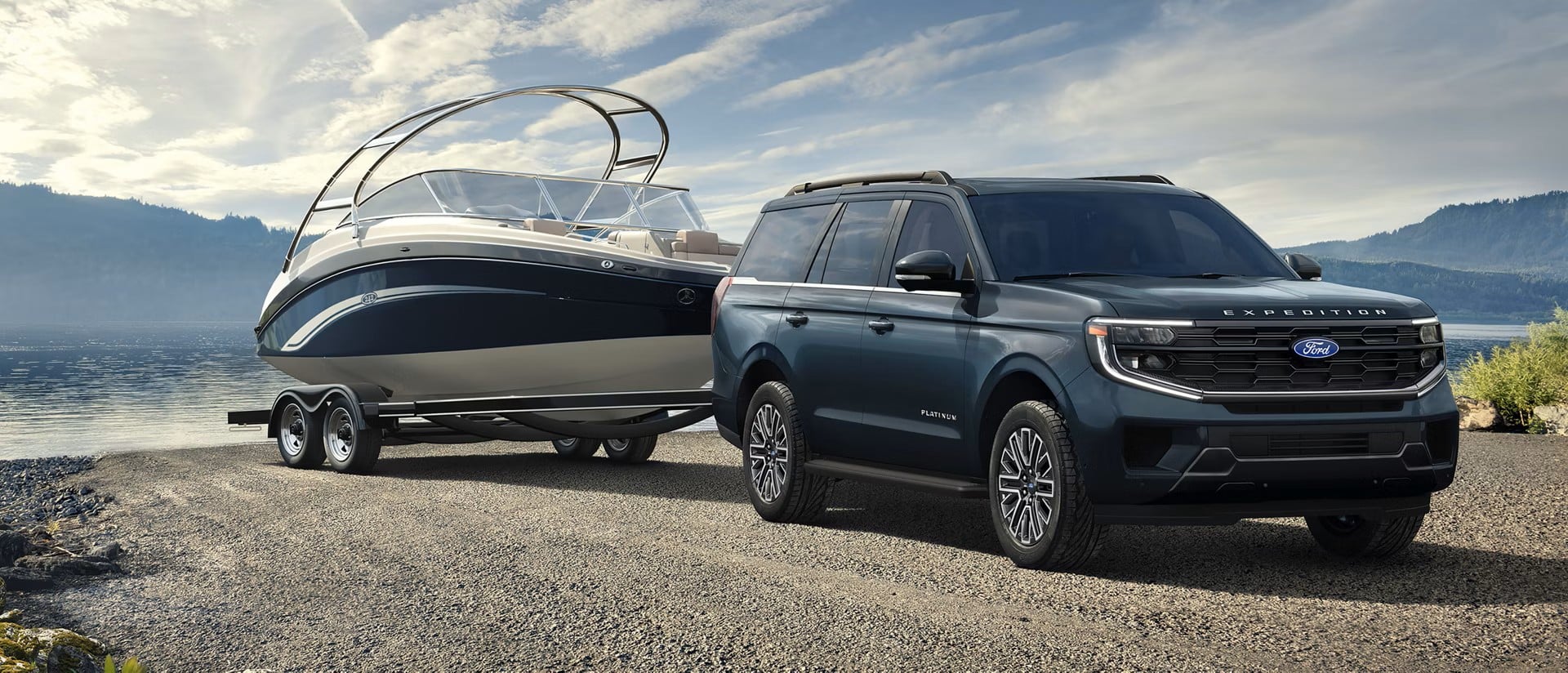 Black Ford Expedition towing a trailer