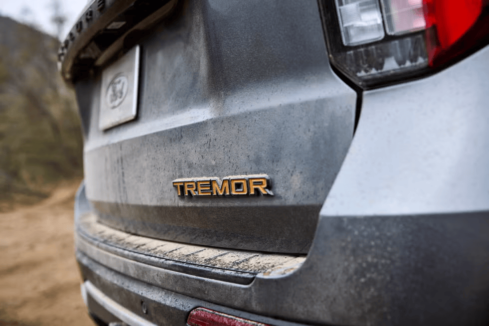 2026 Ford Explorer Tremor interior with detailed stitching and modern layout, built for adventure and comfort, available from Mid-Town Ford Winnipeg.