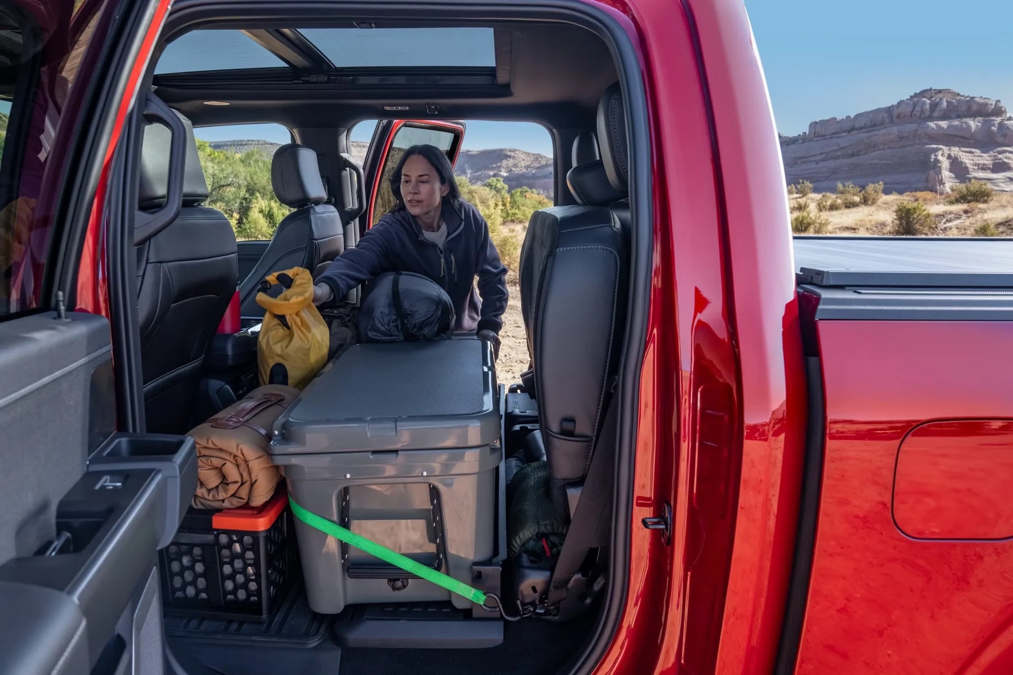 Rear passenger door open showing interior of the 2026 Ford F-150