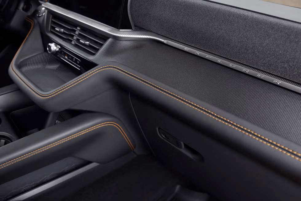 Close-up of Ford Explorer interior trim with contrast stitching at Barrie Ford.