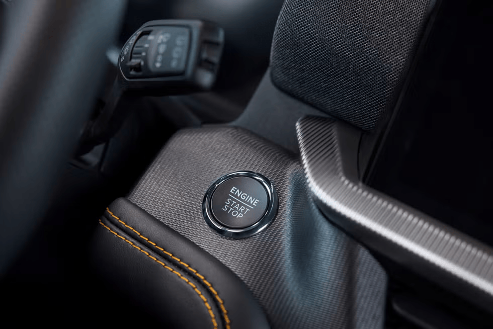 Close-up of Ford start/stop button and accent stitching at Barrie Ford.