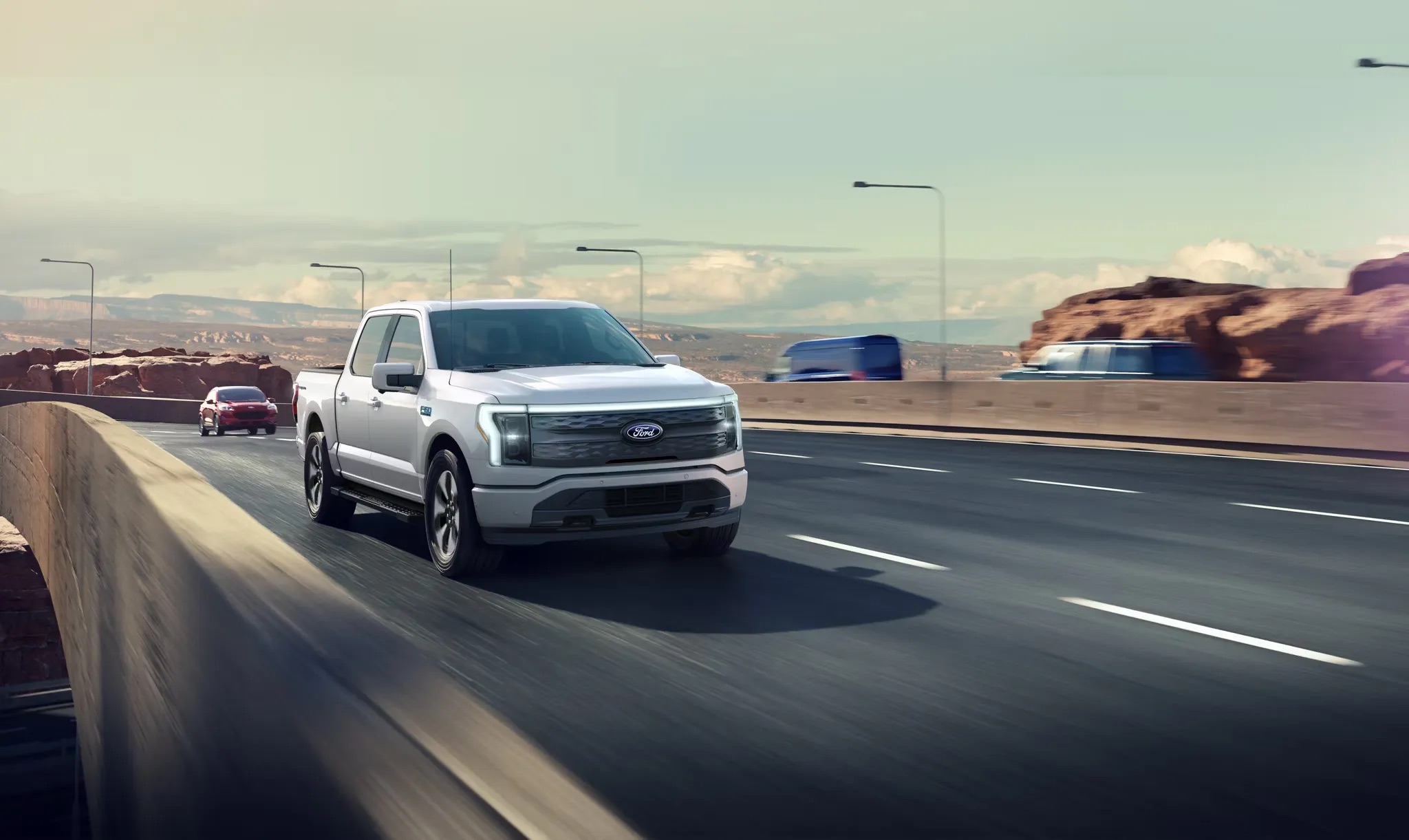 Pickup truck driving on a paved highway