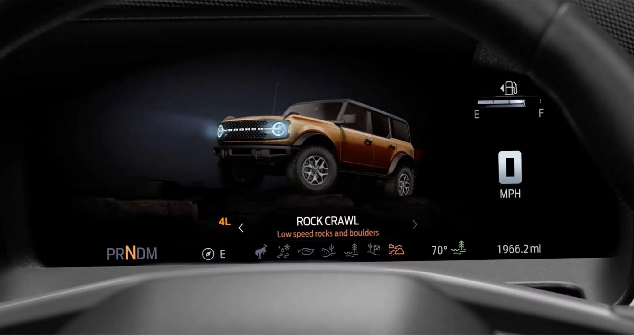 2026 Ford Bronco digital instrument cluster and off road display screen