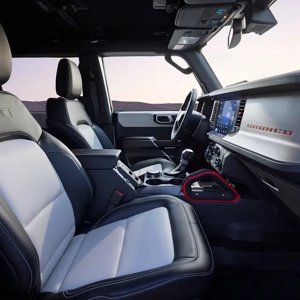 2026 Ford Bronco interior front seats and dashboard rugged SUV cabin design