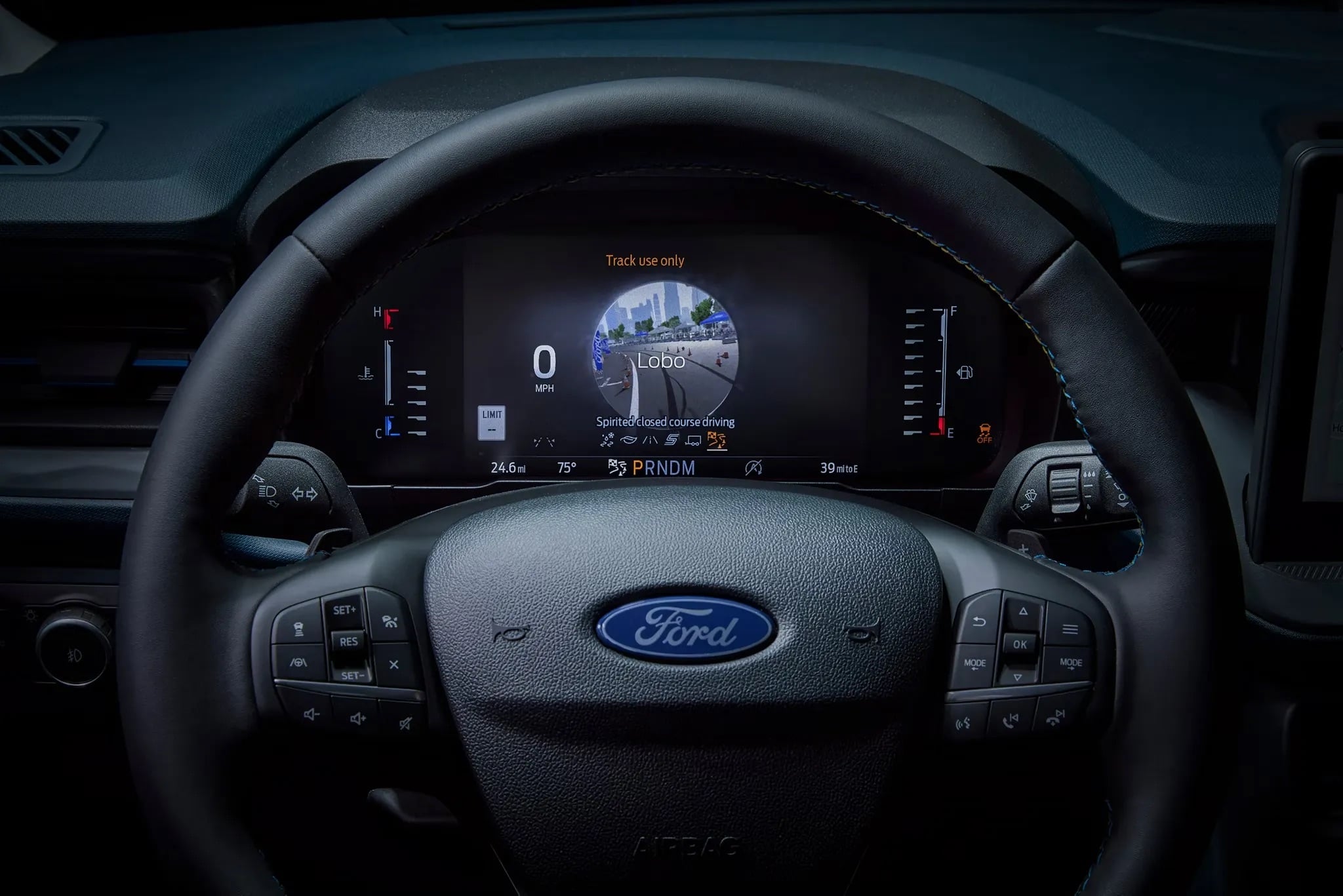 2026 Ford Maverick steering wheel and digital gauge cluster interior
