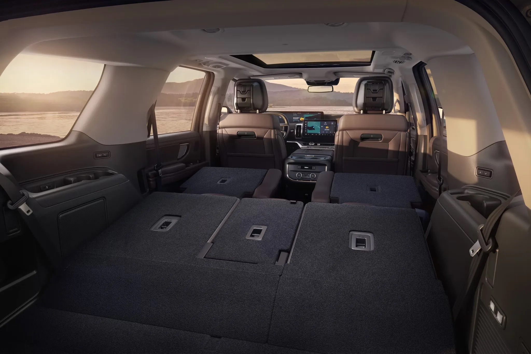 2026 Ford Expedition interior cargo area with seats folded flat