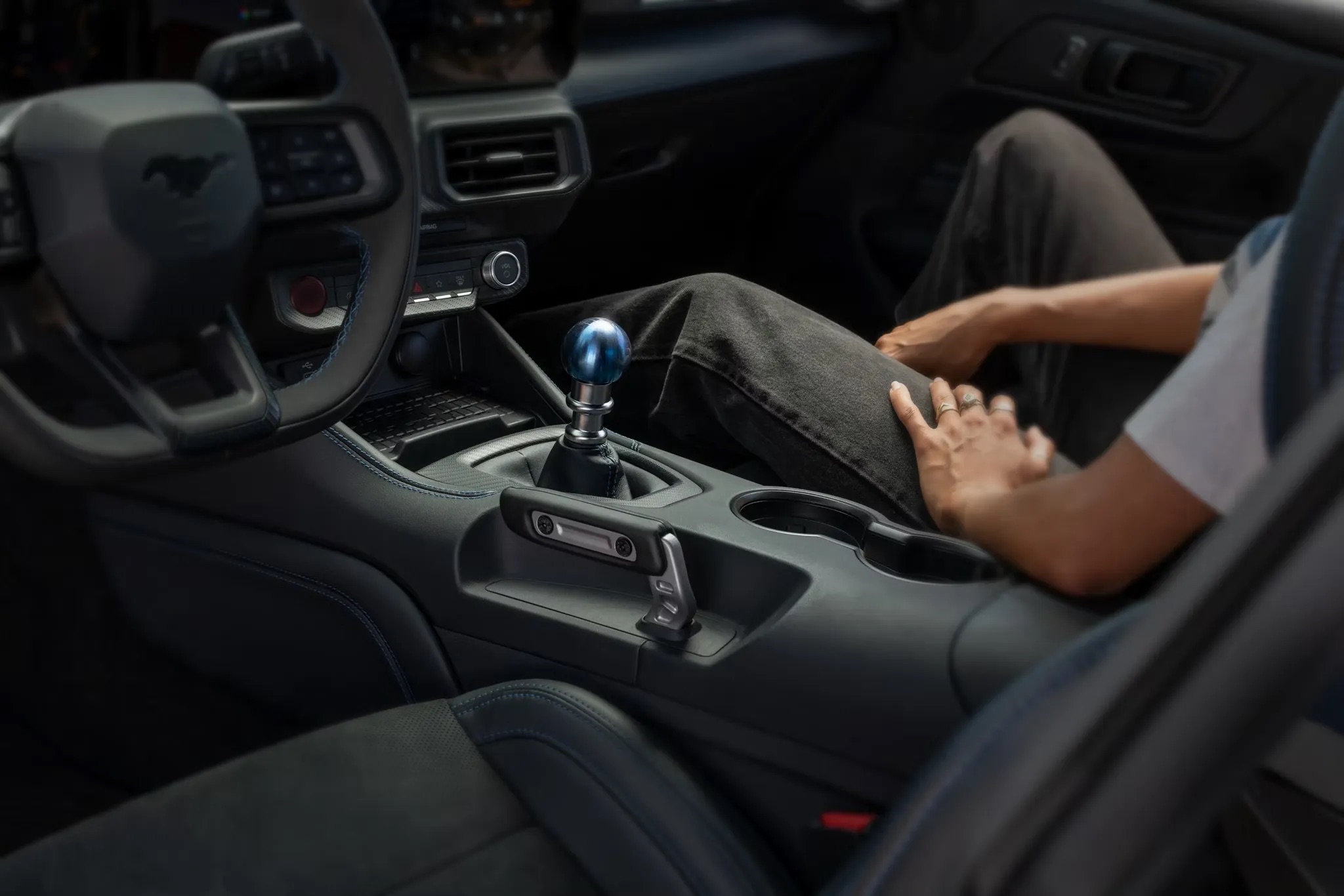 2026 Ford Mustang manual transmission interior with gear shifter and center console
