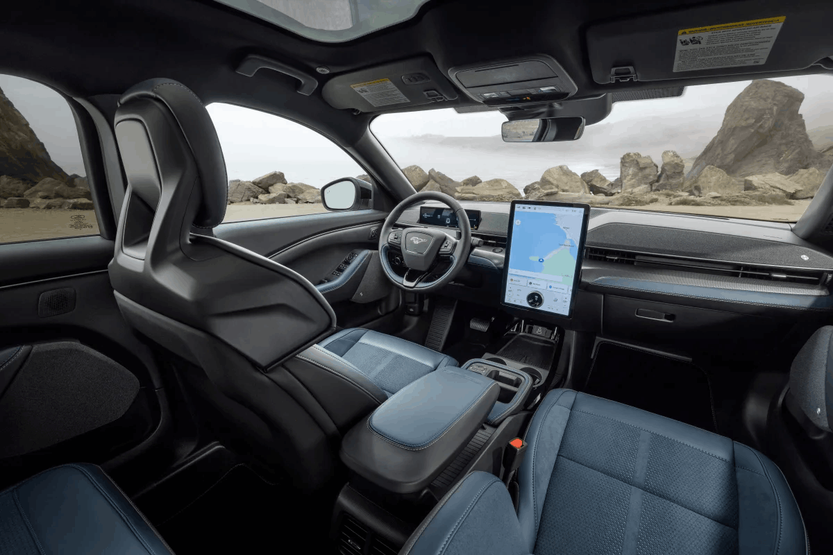 2026 Ford Mustang Mach-E premium interior with large vertical display and seating