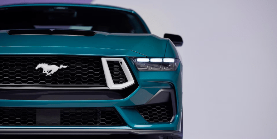 2026 Ford Mustang teal closeup