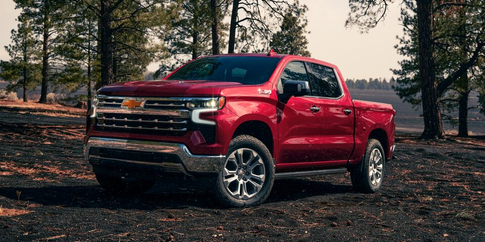2025 Chevrolet Silverado LD parked alone near trees.