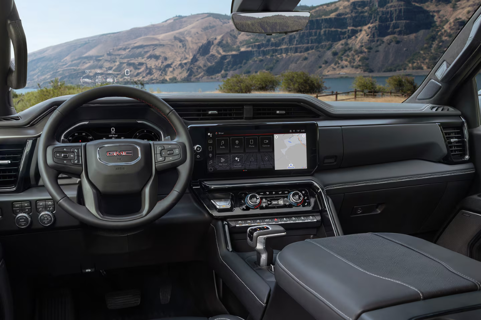 2026 GMC Sierra 1500 dashboard close-up showing advanced technology features, navigation, and connectivity options