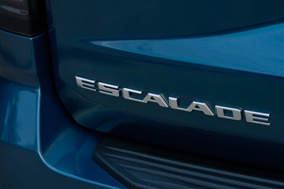 Escalade rear badging detail showcasing refined craftsmanship and iconic branding