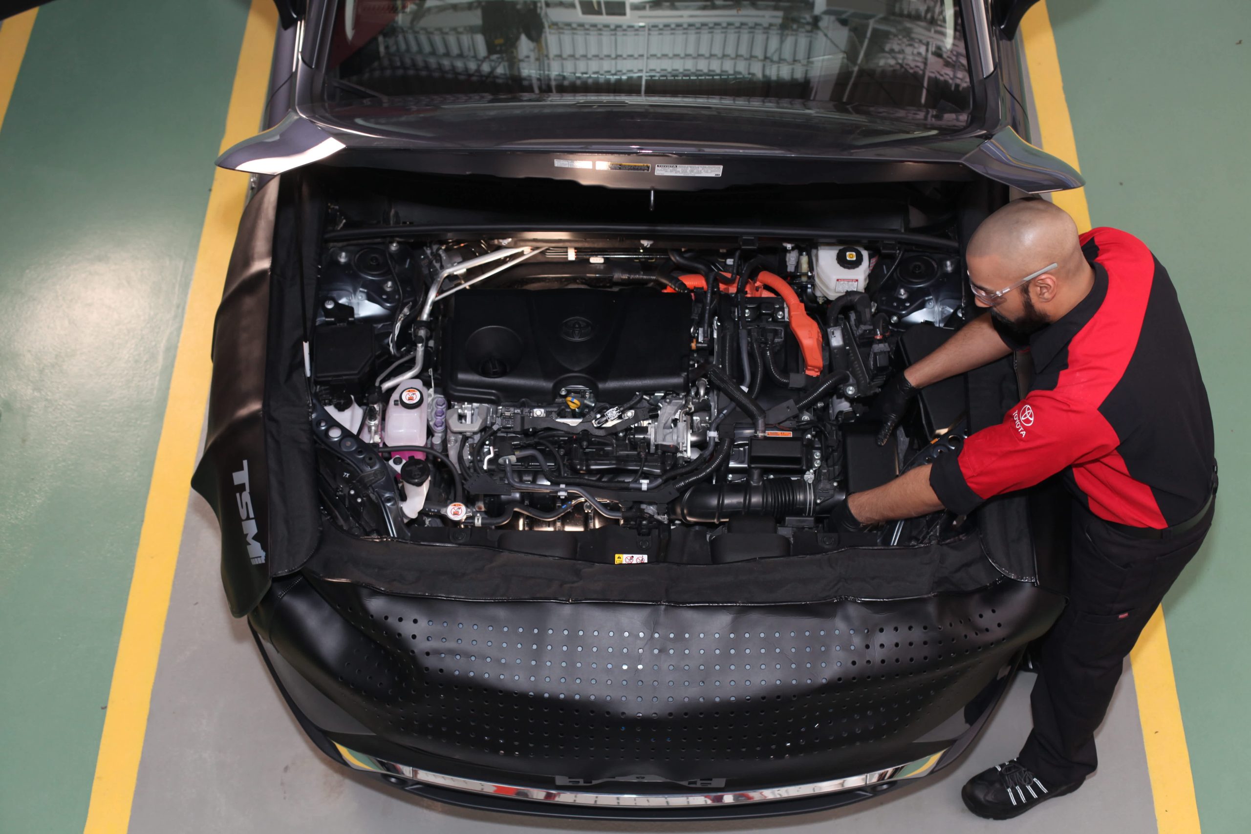 Toyota vehicle receiving maintenance service at Sherwood Park Toyota